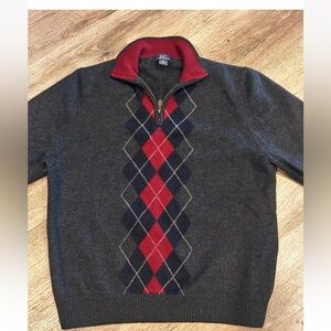 Brooks Brothers 346 Mens Merino Wool 1/4 Zip Sweater XL Gray Argyle Excellent
